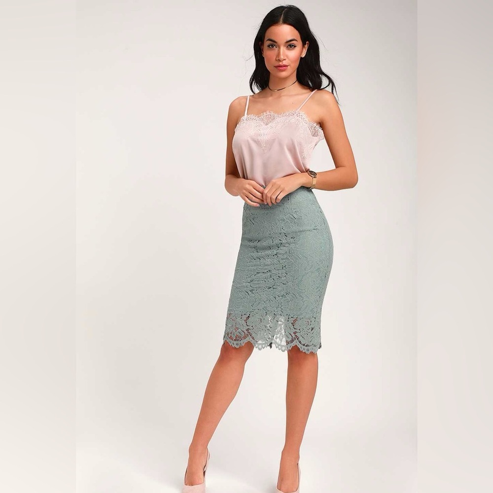 Lulus Just like a Dream Mint Blue Lace Pencil Skirt XS